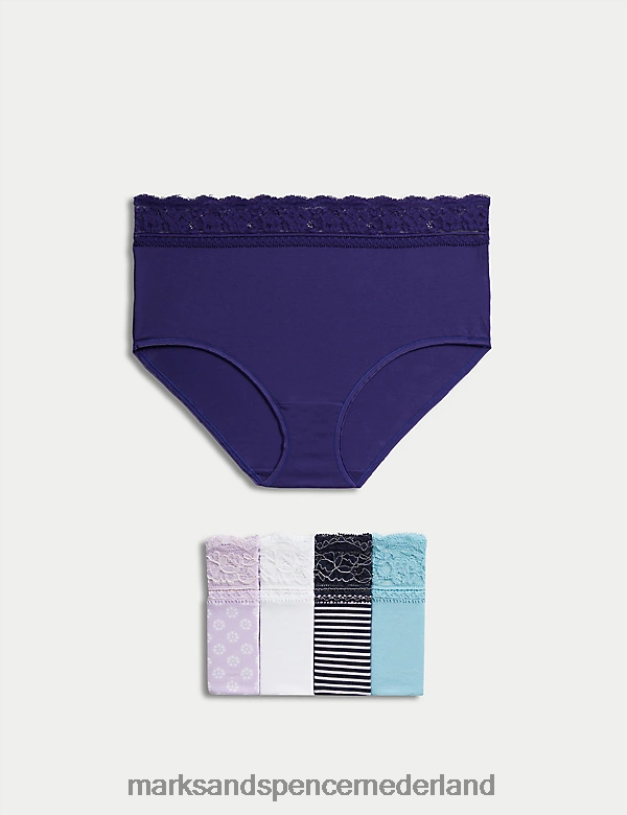 Marks & Spencer unisex 5 stuks katoenrijke volledige slips met print lila mix lingerie N8VZP4040