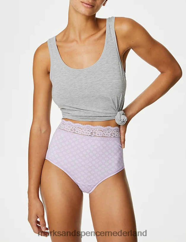Marks & Spencer unisex 5 stuks katoenrijke volledige slips met print lila mix lingerie N8VZP4040