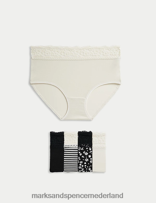 Marks & Spencer unisex 5 stuks katoenrijke volledige slips met print zwarte mix lingerie N8VZP3736