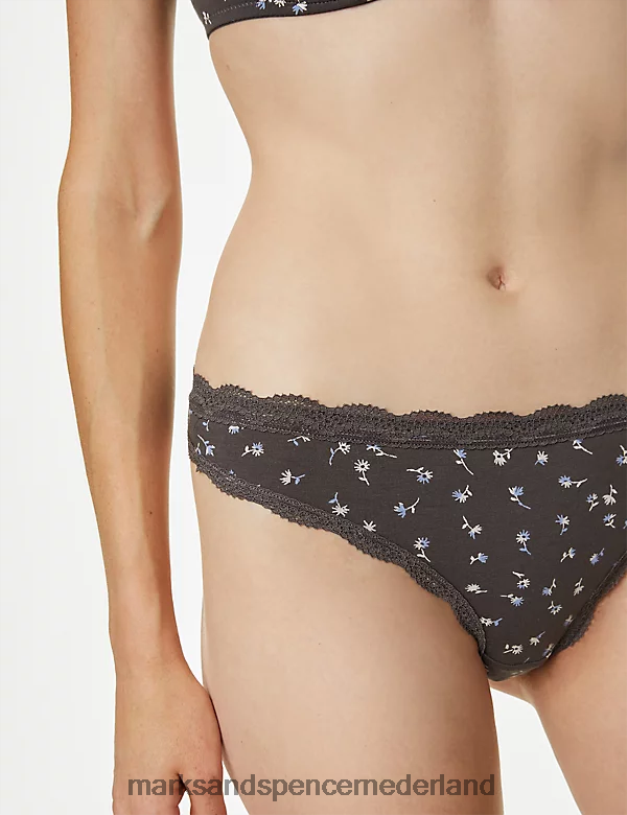 Marks & Spencer unisex 3 stuks strings van katoenmix donker grijs lingerie N8VZP4866