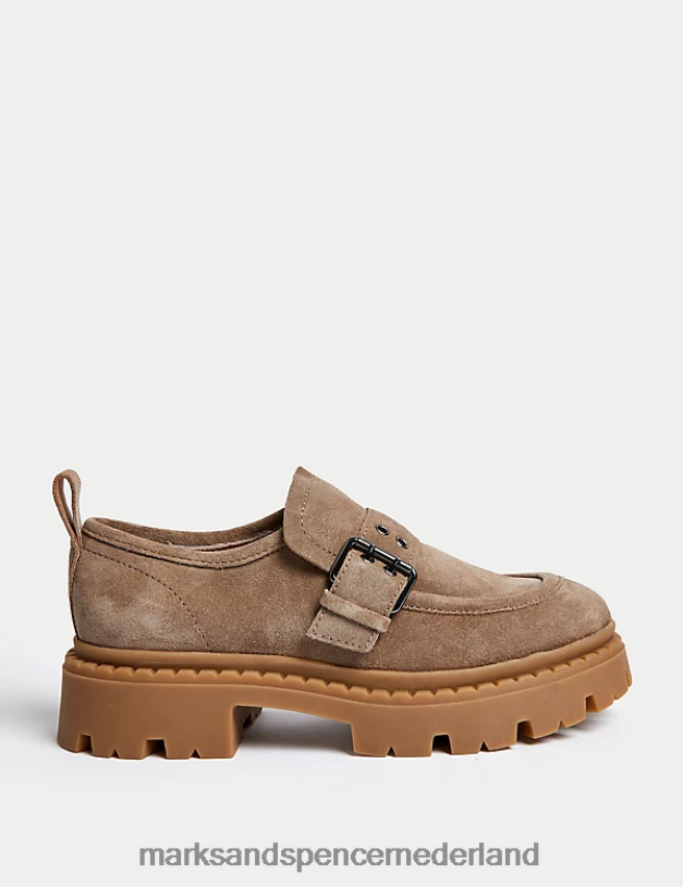 Marks & Spencer unisex Dikke loafers met suède gesp licht kaki schoenen N8VZP1925