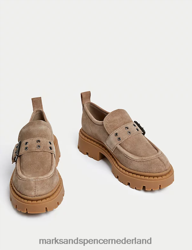 Marks & Spencer unisex Dikke loafers met suède gesp licht kaki schoenen N8VZP1925