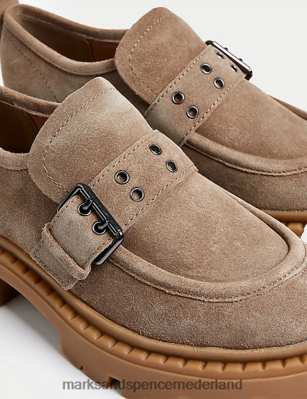 Marks & Spencer unisex Dikke loafers met suède gesp licht kaki schoenen N8VZP1925