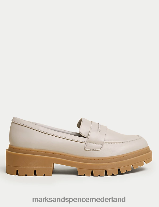 Marks & Spencer unisex Flatform-loafers met brede pasvorm witte mix schoenen N8VZP1638