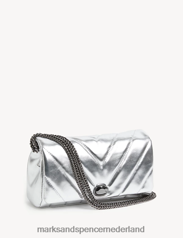 Marks & Spencer vrouwen gewatteerde schoudertas met kettingband zilver accessoires N8VZP2885