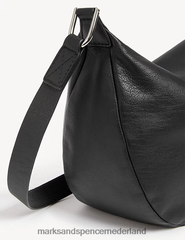 Marks & Spencer vrouwen leren crossbodytas met dubbele ritssluiting zwart accessoires N8VZP2504