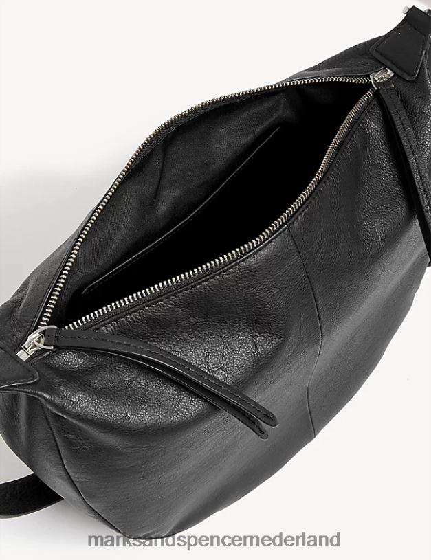 Marks & Spencer vrouwen leren crossbodytas met dubbele ritssluiting zwart accessoires N8VZP2504