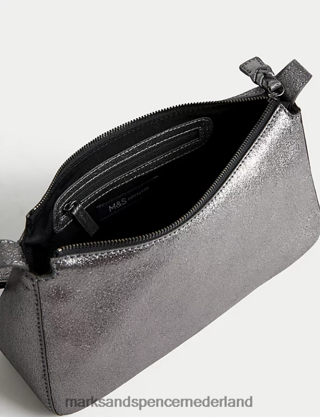Marks & Spencer vrouwen leren schoudertas met gespdetail metalen accessoires N8VZP749