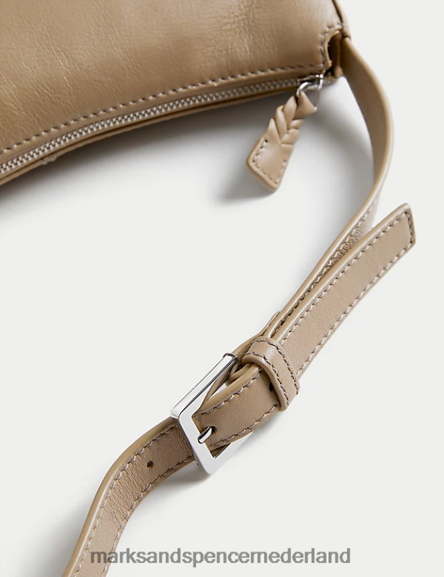 Marks & Spencer vrouwen leren schoudertas met gespdetail paddestoel accessoires N8VZP750