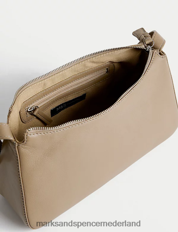 Marks & Spencer vrouwen leren schoudertas met gespdetail paddestoel accessoires N8VZP750