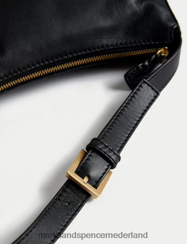 Marks & Spencer vrouwen leren schoudertas met gespdetail zwart accessoires N8VZP388