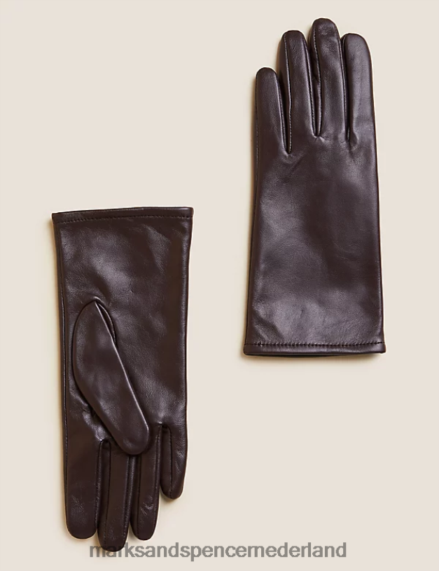 Marks & Spencer vrouwen leren warm gevoerde handschoenen chocolade accessoires N8VZP1315
