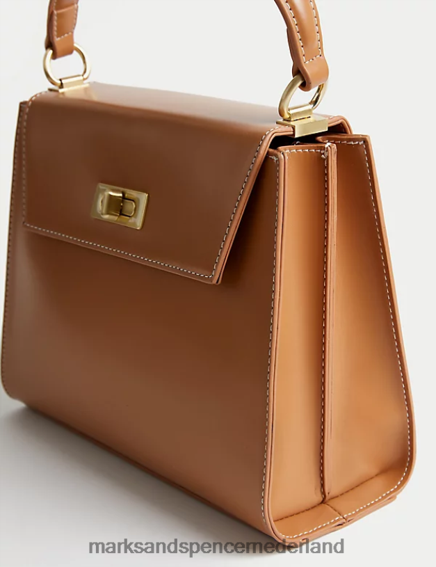 Marks & Spencer vrouwen Draagtas van kunstleer met handvat aan de bovenkant latte accessoires N8VZP271