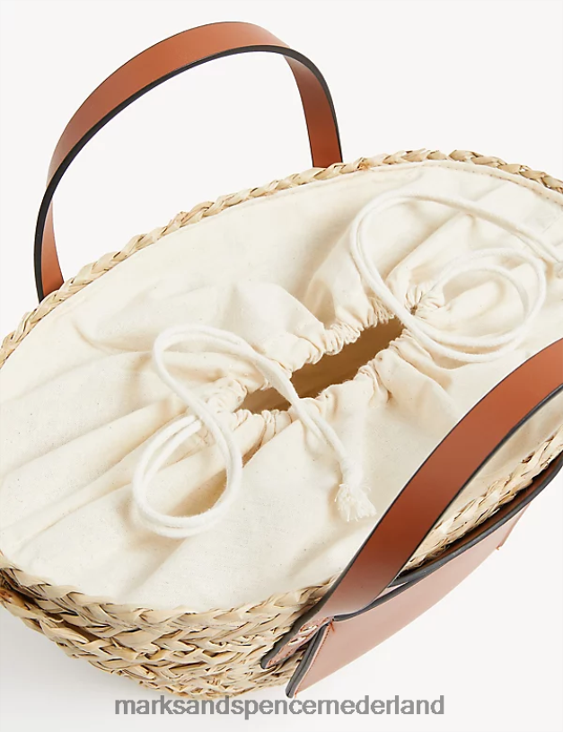 Marks & Spencer vrouwen draagtas van stro met trekkoord natuurlijk accessoires N8VZP337
