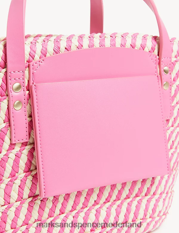 Marks & Spencer vrouwen draagtas van stro met trekkoord roze mix accessoires N8VZP29