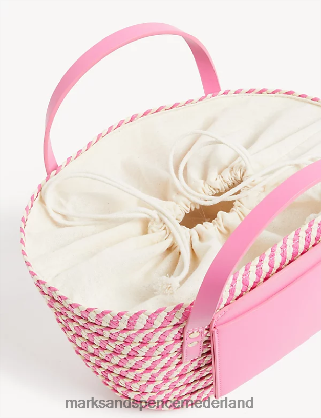 Marks & Spencer vrouwen draagtas van stro met trekkoord roze mix accessoires N8VZP29