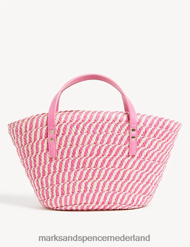 Marks & Spencer vrouwen draagtas van stro met trekkoord roze mix accessoires N8VZP29