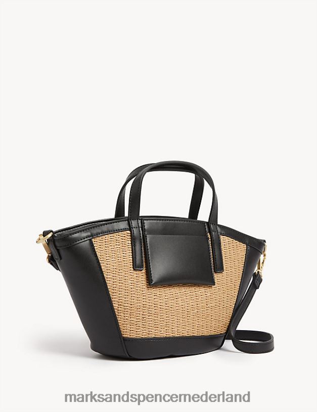 Marks & Spencer vrouwen draagtas van stro zwart accessoires N8VZP1251