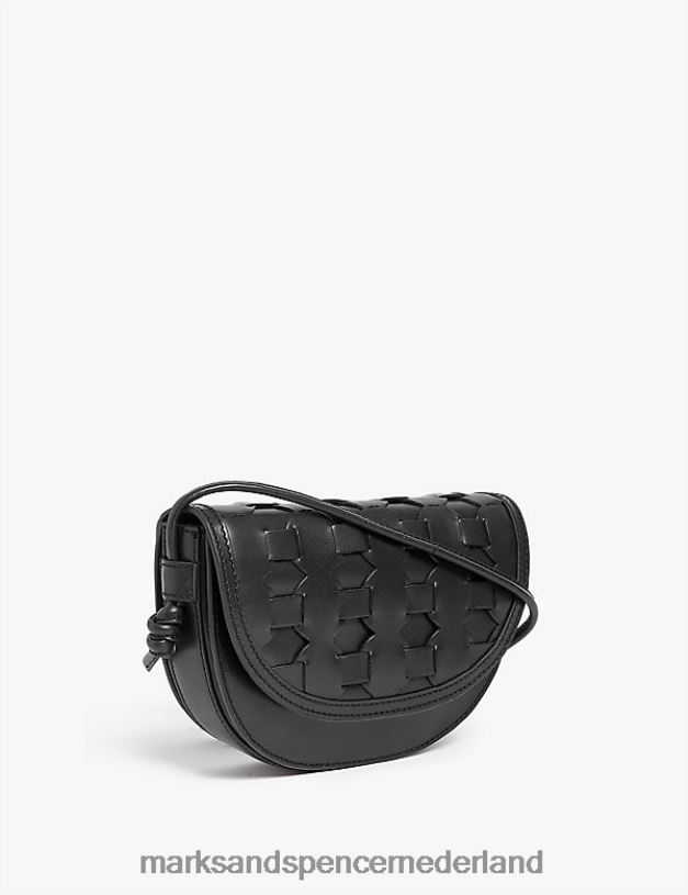Marks & Spencer vrouwen leren geweven zadeltas zwart accessoires N8VZP1912