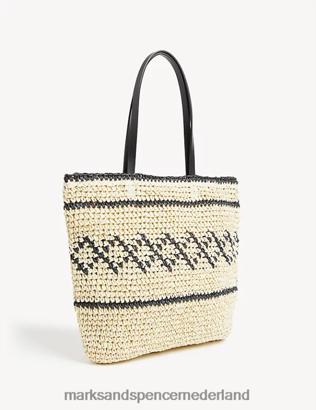 Marks & Spencer vrouwen stro geweven draagtas zwarte mix accessoires N8VZP1535