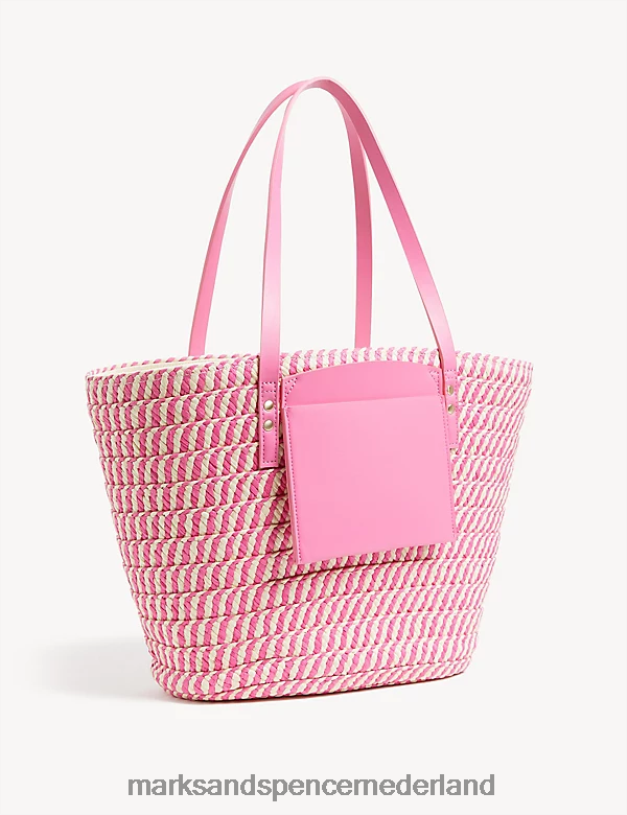 Marks & Spencer vrouwen strogestreepte draagtas roze mix accessoires N8VZP2348