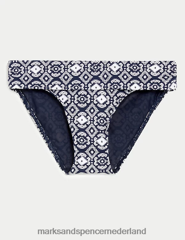 Marks & Spencer vrouwen bedrukt bikinibroekje met roltopje marine mix badkleding en strandkleding N8VZP3311