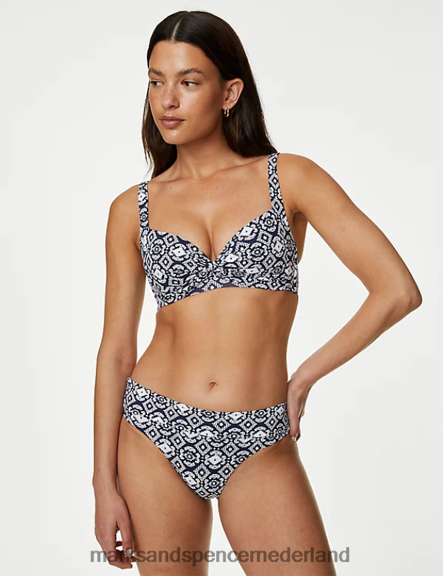 Marks & Spencer vrouwen bedrukt bikinibroekje met roltopje marine mix badkleding en strandkleding N8VZP3311