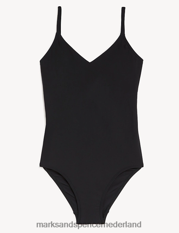 Marks & Spencer vrouwen Badpak met v-hals en strikdetail zwart badkleding en strandkleding N8VZP1589