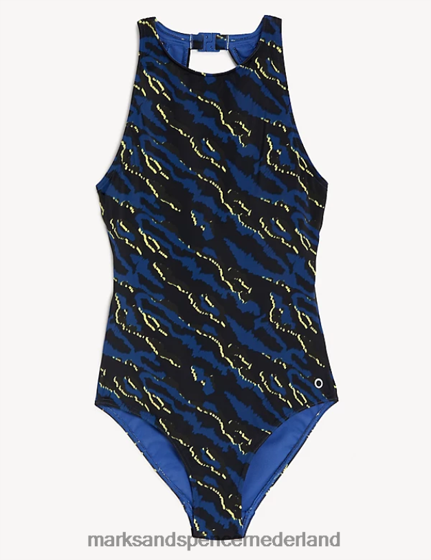 Marks & Spencer vrouwen badpak met halterhals en print blauw mengsel badkleding en strandkleding N8VZP1899