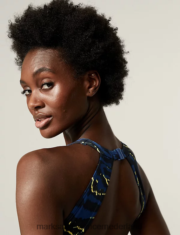 Marks & Spencer vrouwen badpak met halterhals en print blauw mengsel badkleding en strandkleding N8VZP1899