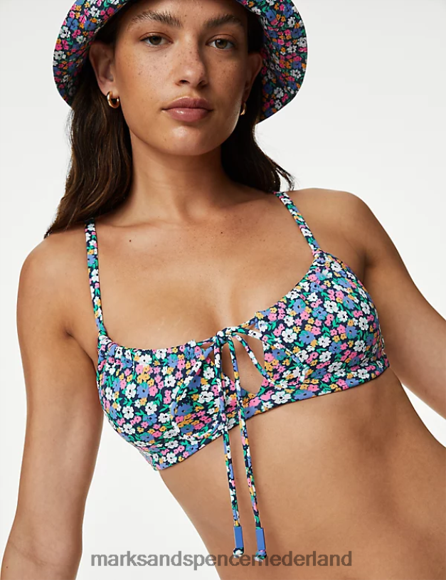 Marks & Spencer vrouwen Gebloemde, gewatteerde bandeau-bikinitop multi/helder kleding N8VZP2358