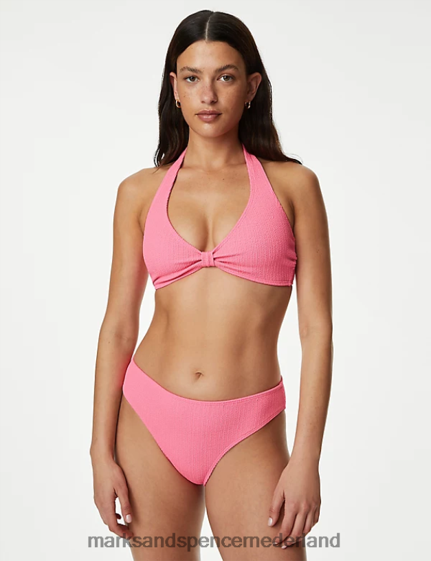 Marks & Spencer vrouwen Getextureerde bikinitop met knoop aan de voorkant kauwgom kleding N8VZP2667