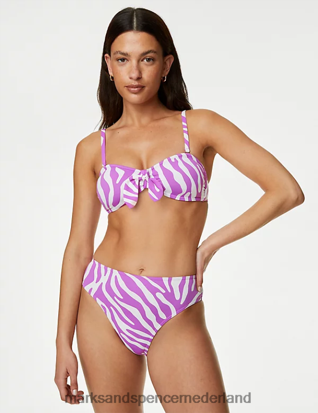 Marks & Spencer vrouwen gewatteerde bandeau bikinitop met print paars mengsel kleding N8VZP2611