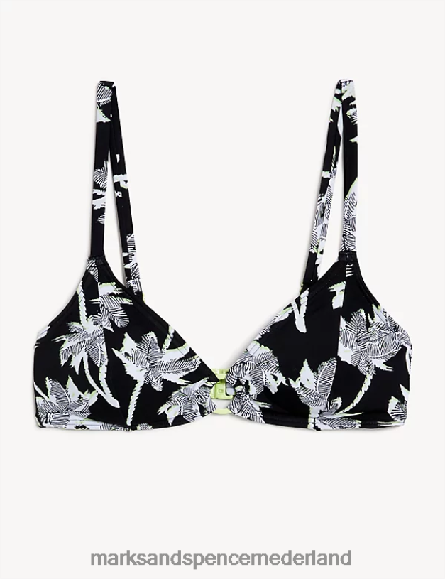 Marks & Spencer vrouwen gewatteerde, diep uitgesneden bikinitop met print limoen mengsel kleding N8VZP2881