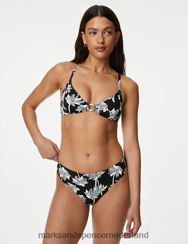 Marks & Spencer vrouwen gewatteerde, diep uitgesneden bikinitop met print limoen mengsel kleding N8VZP2881