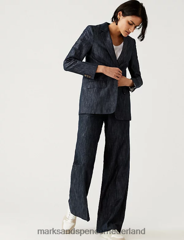 Marks & Spencer vrouwen katoenrijke relaxte blazer donker marine kleding N8VZP1422