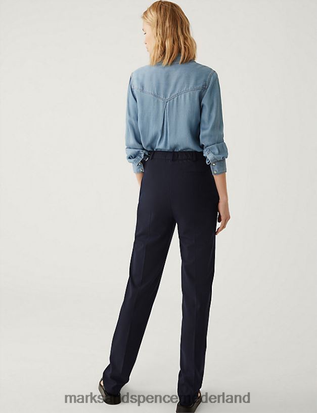 Marks & Spencer vrouwen Broek met rechte pijpen en stretch donker marine kleding N8VZP1680