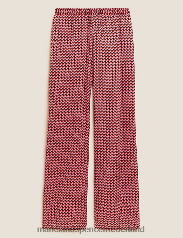 Marks & Spencer vrouwen Broek met wijde pijpen, pure zijde en print roze mix kleding N8VZP1698