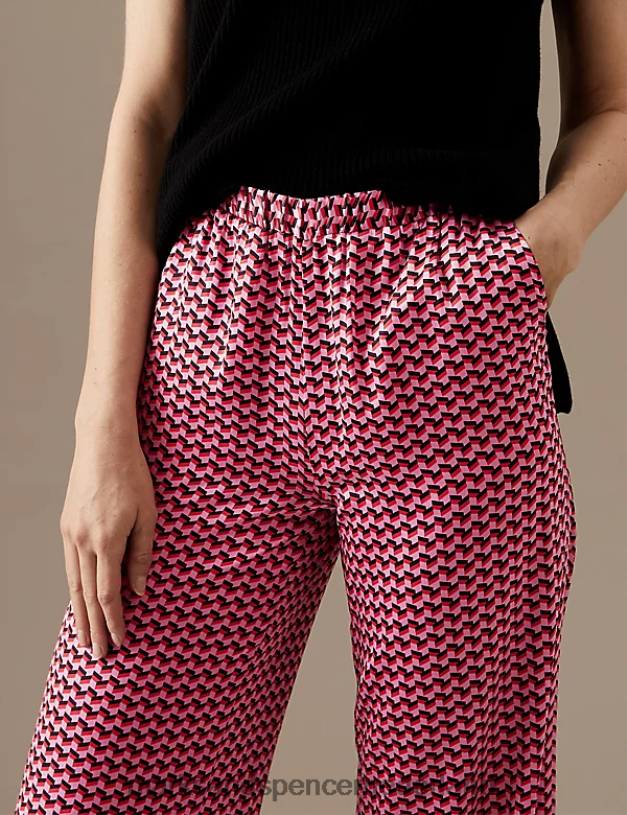 Marks & Spencer vrouwen Broek met wijde pijpen, pure zijde en print roze mix kleding N8VZP1698