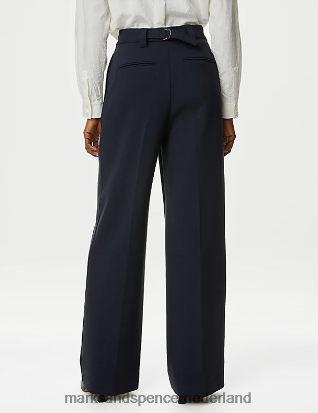 Marks & Spencer vrouwen Broek met wijde pijpen van crêpe met tabdetail donker marine kleding N8VZP16