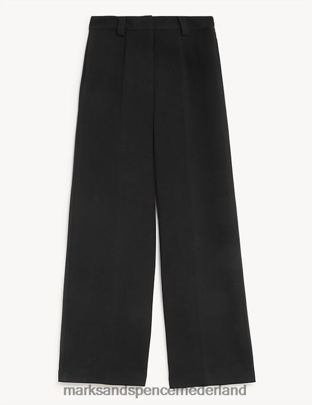 Marks & Spencer vrouwen Broek met wijde pijpen van crêpe met tabdetail zwart kleding N8VZP13