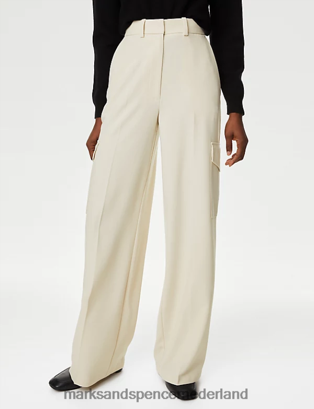 Marks & Spencer vrouwen Cargo broek met wijde pijpen beige kleding N8VZP1164