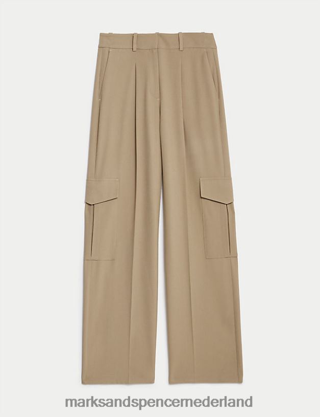 Marks & Spencer vrouwen Cargo geplooide broek met wijde pijpen natuurlijk beige kleding N8VZP1746