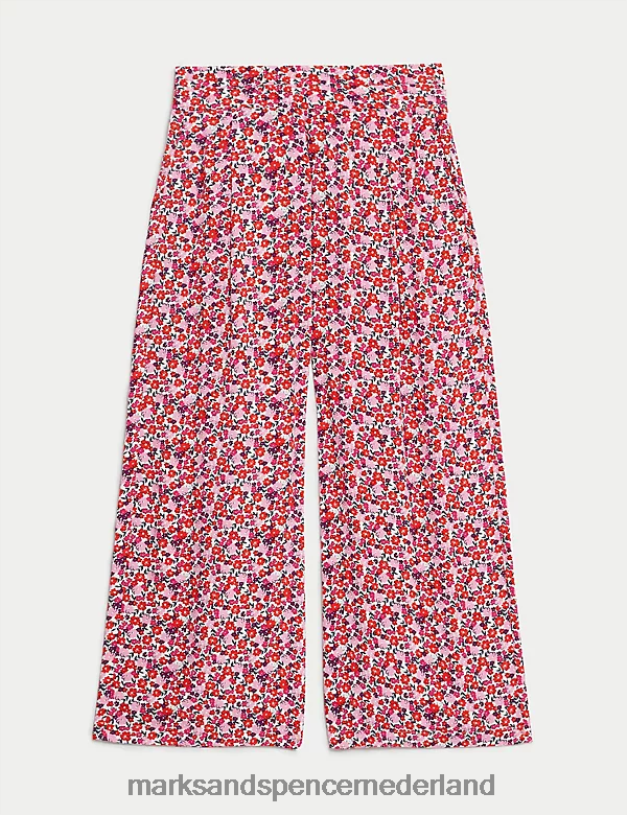 Marks & Spencer vrouwen Cropped broek met wijde pijpen en print roze mix kleding N8VZP2744