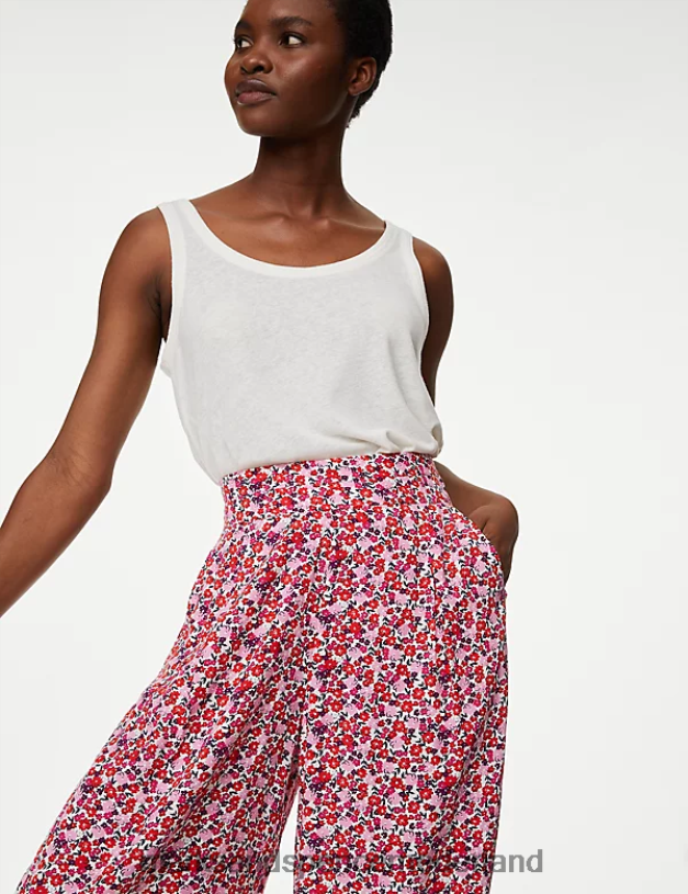 Marks & Spencer vrouwen Cropped broek met wijde pijpen en print roze mix kleding N8VZP2744