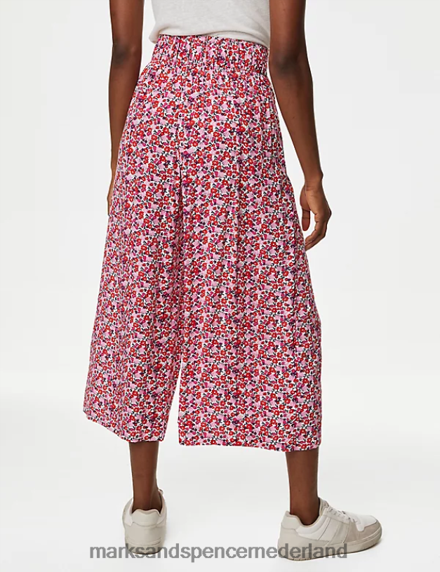 Marks & Spencer vrouwen Cropped broek met wijde pijpen en print roze mix kleding N8VZP2744