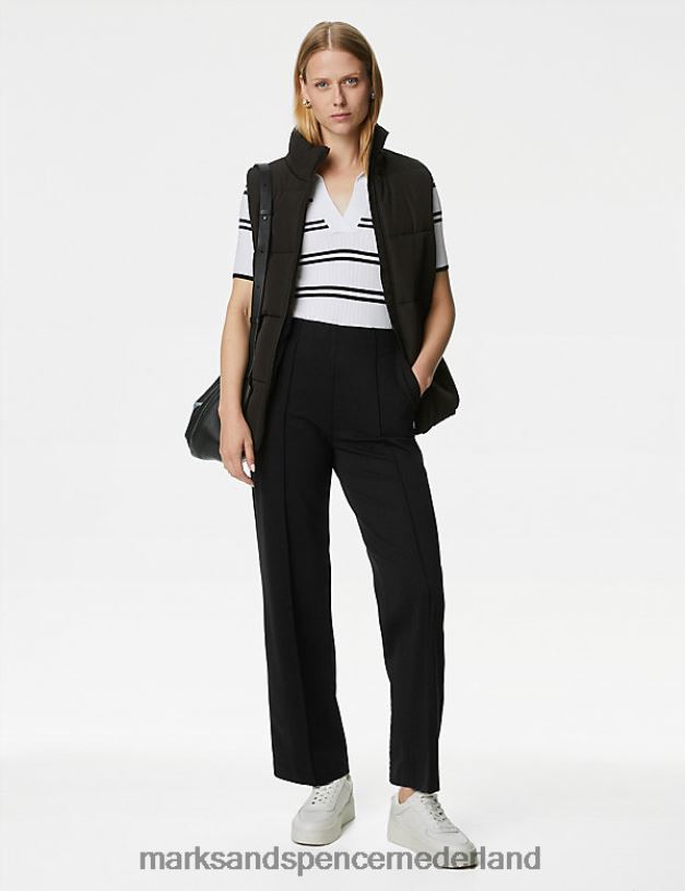 Marks & Spencer vrouwen Enkelgrazerbroek van keperstof met rechte pijpen zwart kleding N8VZP227