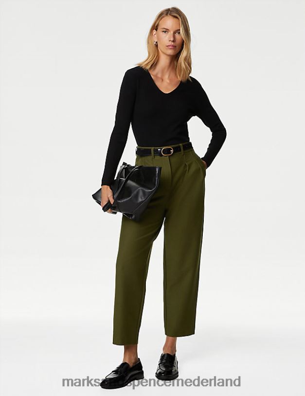 Marks & Spencer vrouwen Jersey broek met taps toelopende enkel donker kaki kleding N8VZP747