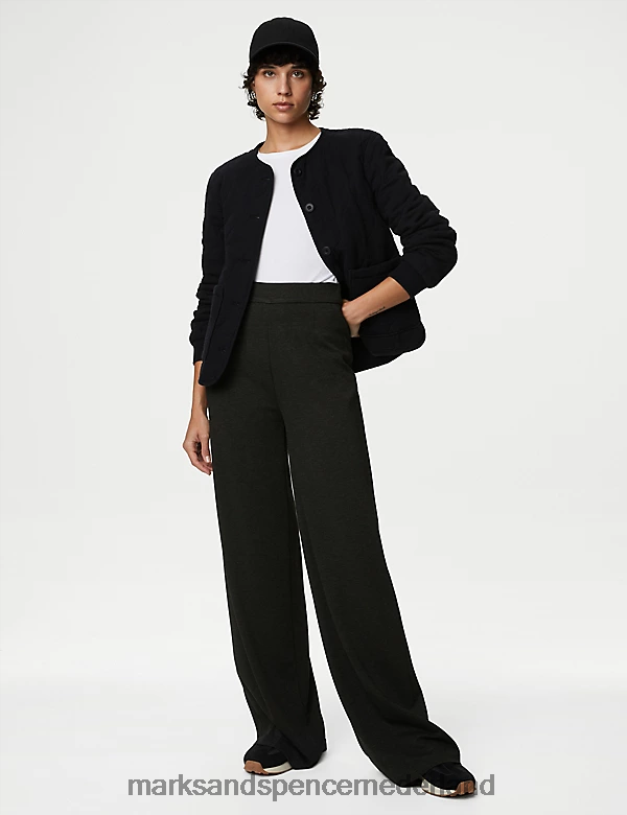 Marks & Spencer vrouwen Jersey broek met wijde pijpen en stretch houtskool kleding N8VZP632
