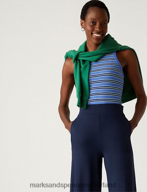 Marks & Spencer vrouwen Jersey enkelgrazerbroek met wijde pijpen marine kleding N8VZP1687